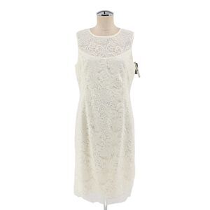 WHBM Dress Womens‎ Sz 10 Ivory Paisley Lace Sleeveless Sheath Crochet Office NEW